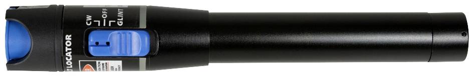 Un modulo laser nero con un interruttore blu. Ha dei segni per le regolazioni e sembra essere utilizzato per la localizzazione ottica.