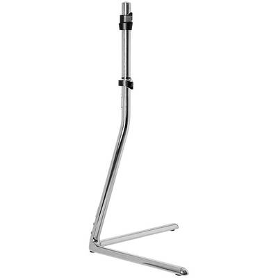 Un supporto per microfono cromato, regolabile in altezza, con base rotonda, adatto per esibizioni dal vivo e studi di registrazione.