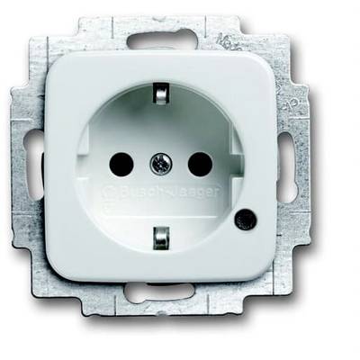 Presa elettrica bianca, integrata in un telaio metallico quadrato, adattabile per installazione a incasso in prese a muro standard tedesche.