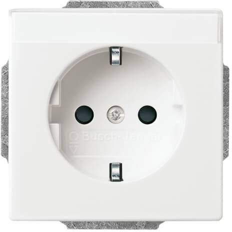 Presa elettrica bianca a muro, standard europeo, frontale.