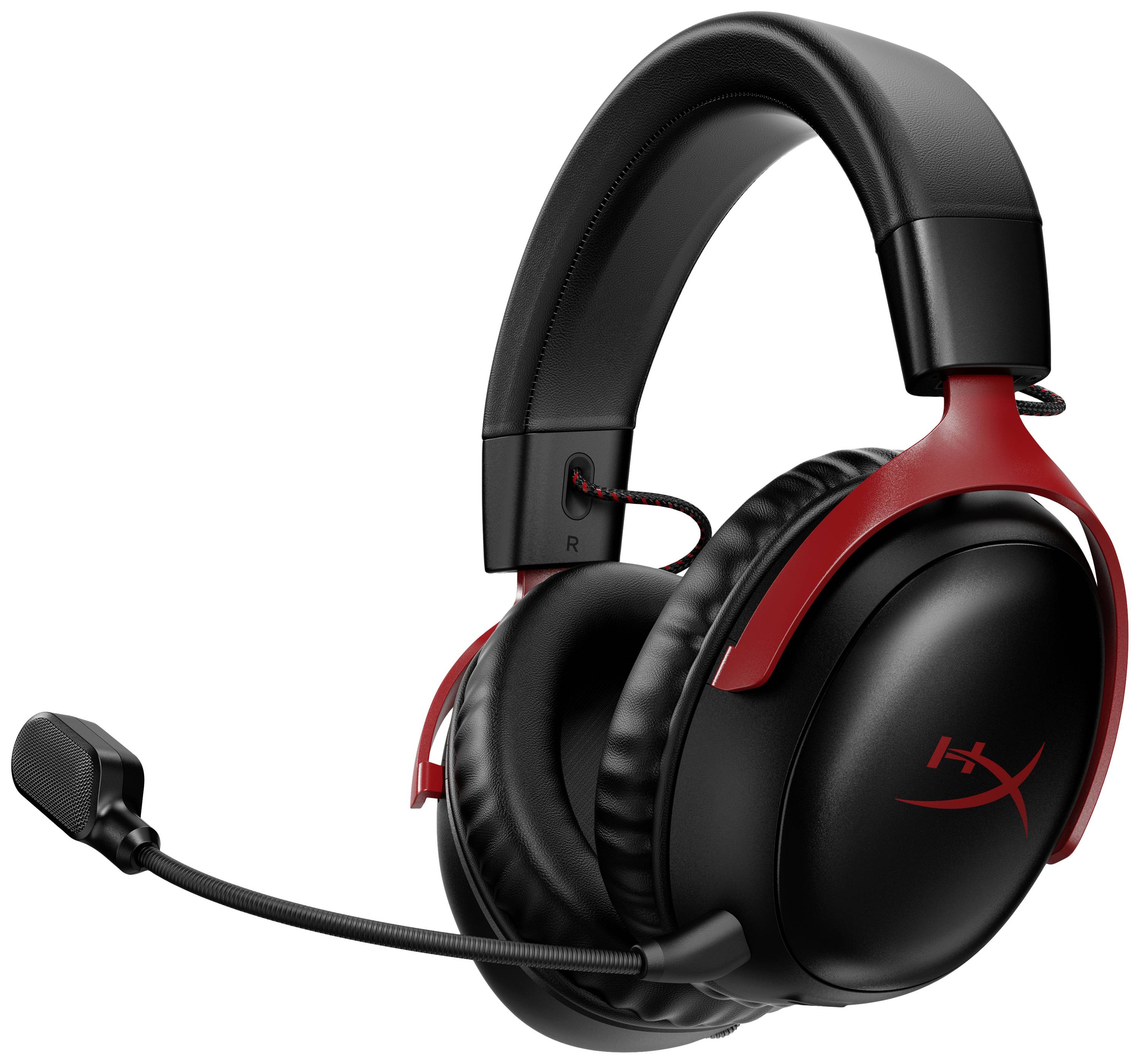 Un headset gaming nero con dettagli rossi e braccio microfonico; ideale per videogiochi e comunicazione.