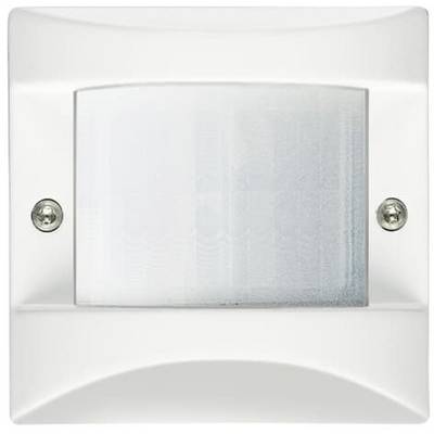 Un rilevatore di movimento bianco, rettangolare, con un sensore al centro, è montato sulla parete.
