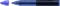 Un pennarello blu con il cappuccio rimosso. La penna mostra una punta spessa e smussata, adatta per evidenziare testi.