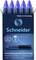 Un contenitore con cartucce per roller Schneider blu. Testo: 'Made in Germany', 'Schneider', 'Cartucce per roller One Change'.
