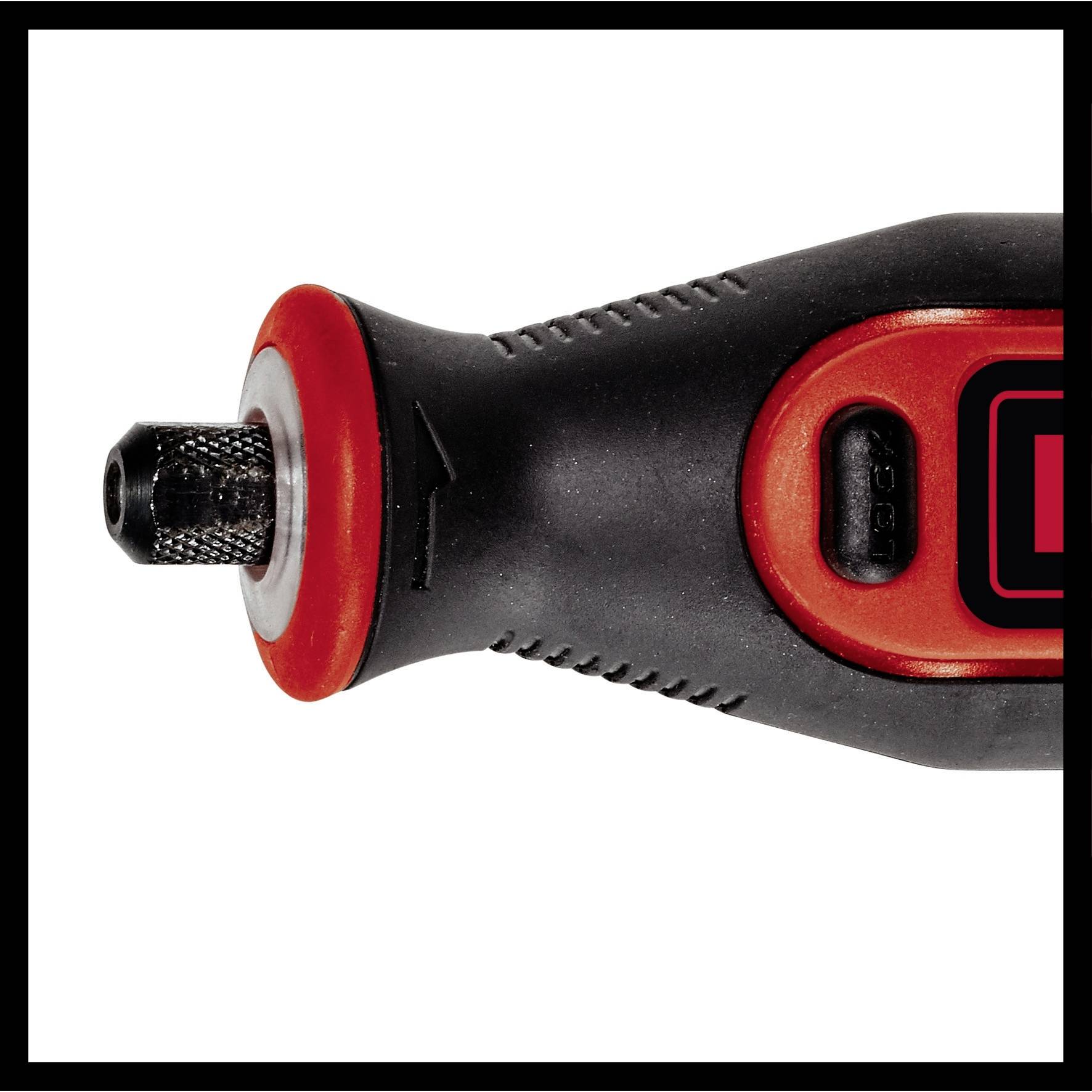 Un utensile elettrico da lavoro con un design nero e rosso, utilizzato per lavori di levigatura di precisione.