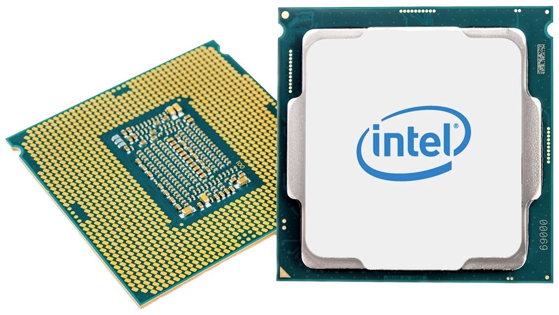 Un processore per computer ripreso dall'alto e dal basso, con il logo 'Intel' visibile sul lato frontale.