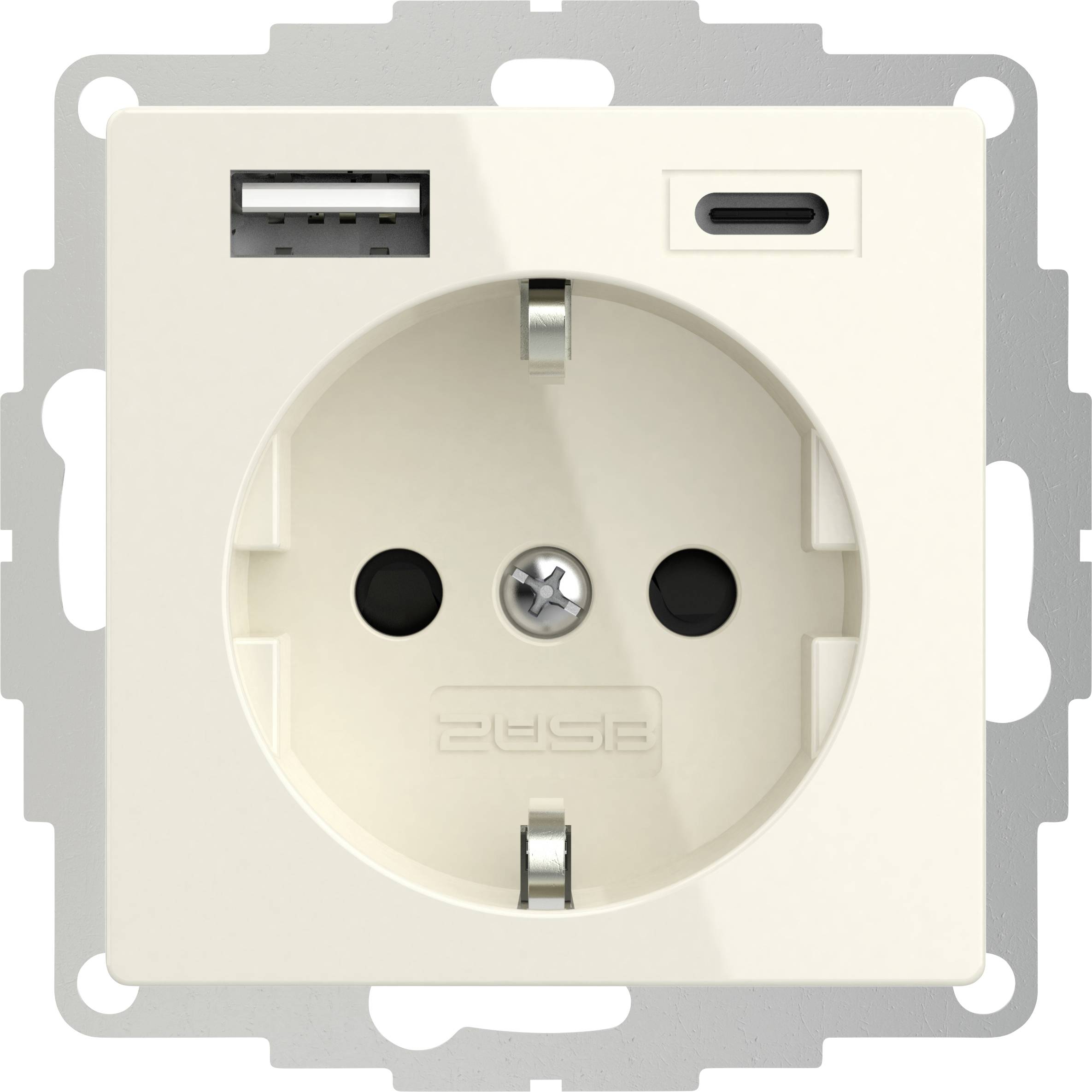 2USB 2U-449535 presa contatto di terra con uscita di ricarica USB, Protezione per i bambini, VDE IP20 Bianco crema