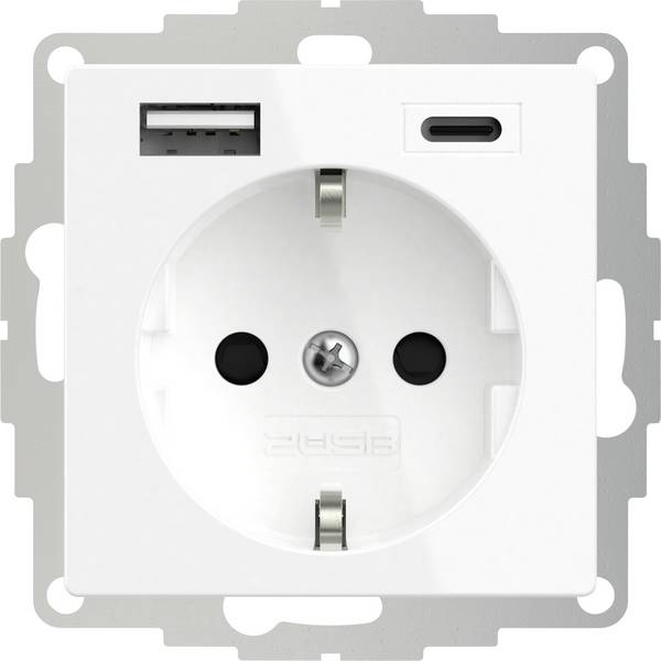 2USB 2U-449528  presa contatto di terra  con uscita di ricarica USB, Protezione per i bambini, VDE IP20 Bianco puro (seta opaca)