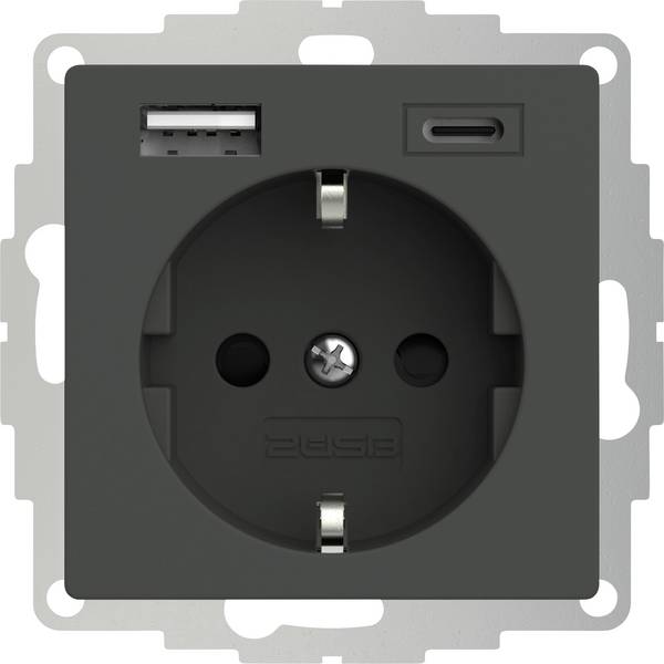 2USB 2U-449542  presa contatto di terra  con uscita di ricarica USB, Protezione per i bambini, VDE IP20 Antracite