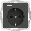 2USB 2U-449542 presa contatto di terra con uscita di ricarica USB, Protezione per i bambini, VDE IP20 Antracite