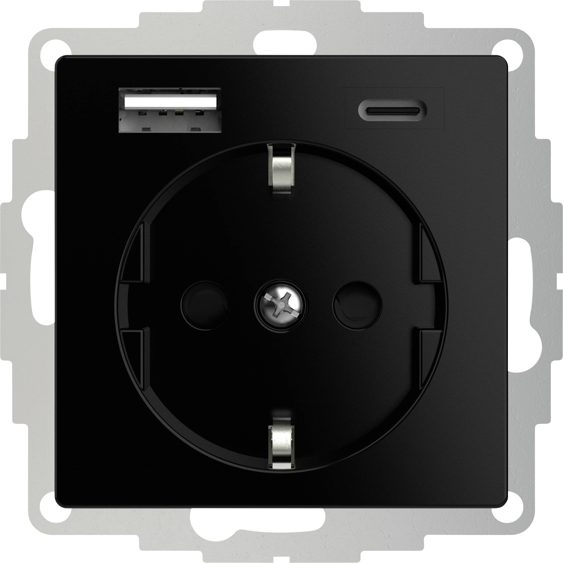 2USB 2U-449559 presa contatto di terra con uscita di ricarica USB, Protezione per i bambini, VDE IP20 Nero