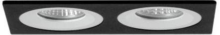 Due plafoniere rotonde incassate con accenti argentati in cornice rettangolare, stile moderno.