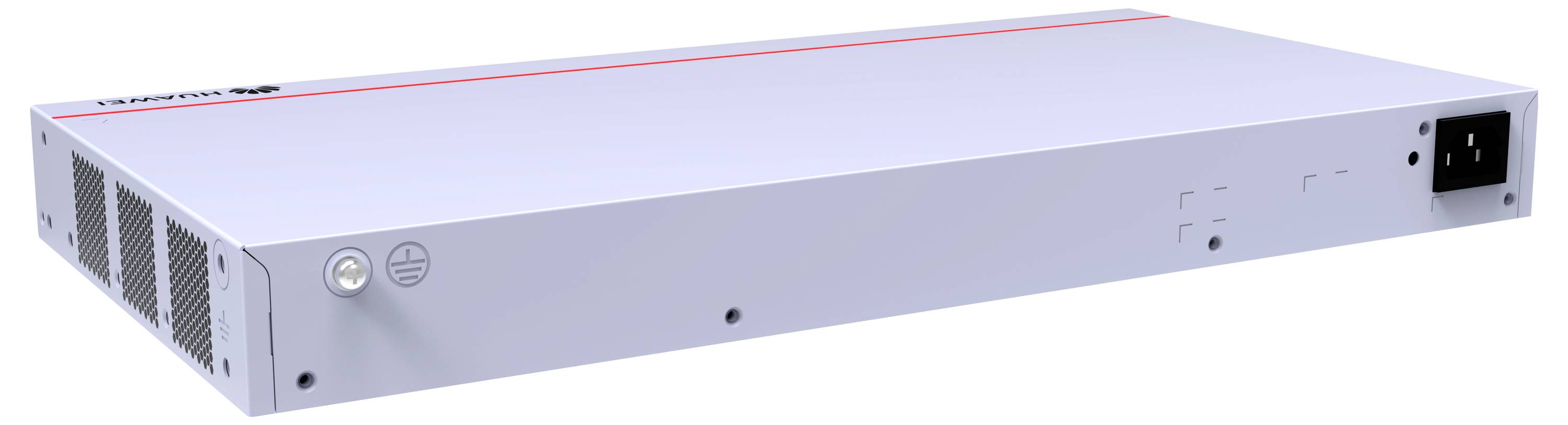 Un dispositivo elettronico argentato di forma rettangolare con fessure di ventilazione e un ingresso di alimentazione su un lato.