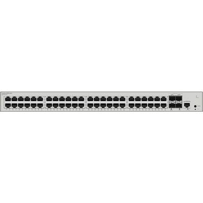Patch panel con 48 porte, numerate da 1 a 48, su una superficie metallica grigia. Connettori Ethernet per cablaggio di rete.