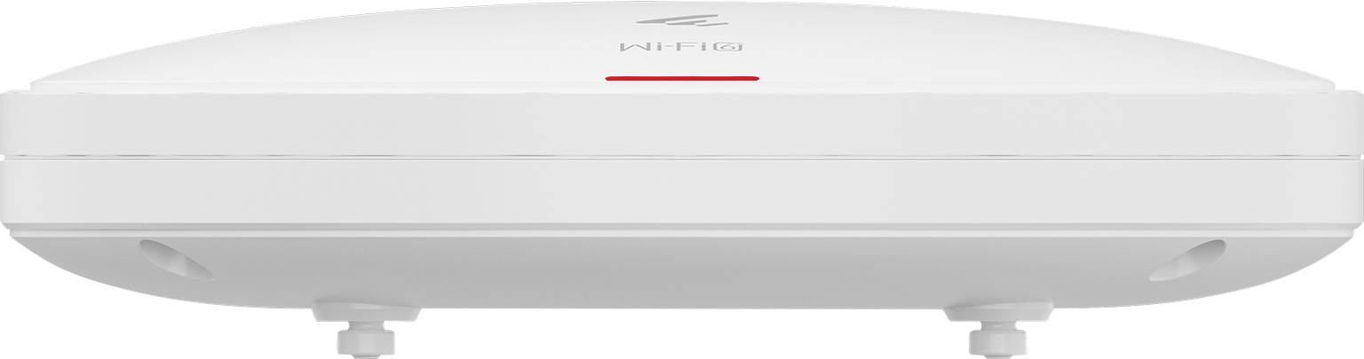 Router WLAN piatto, bianco, con un indicatore LED rosso sul lato frontale.