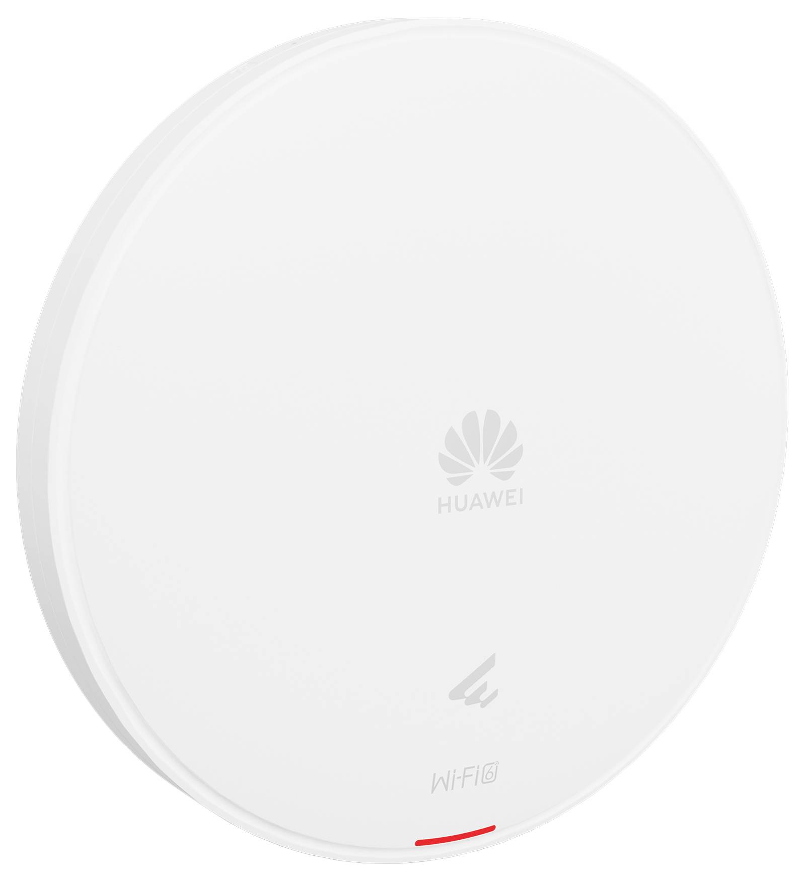 Un dispositivo rotondo e bianco con il logo Huawei e il simbolo WLAN, che indica che è compatibile con WiFi-6.