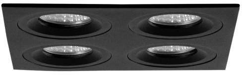 Plafoniera a LED con cornice nera, dotata di quattro spot rotondi disposti in modo uniforme.