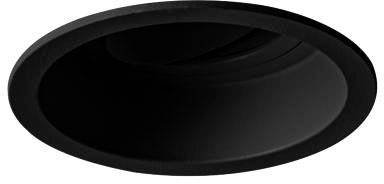 Lampada da soffitto nera e rotonda in un ambiente scuro, con un design minimalista.