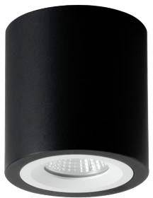 Plafoniera cilindrica nera con proiettore LED integrato, adatta per l'illuminazione interna moderna.