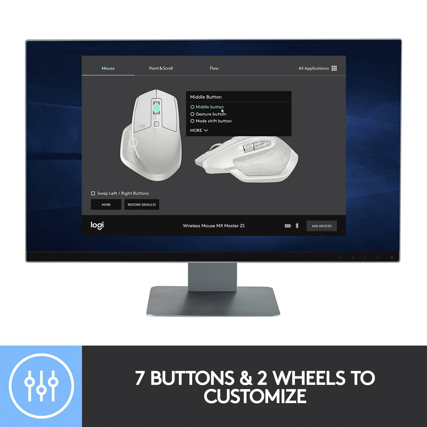 Logitech Logitech MX Master 2S - Maus - Laser - 7 Tasten Mouse ergonomico Senza fili (radio) Laser Multicolore 5 Tasti 4-16
