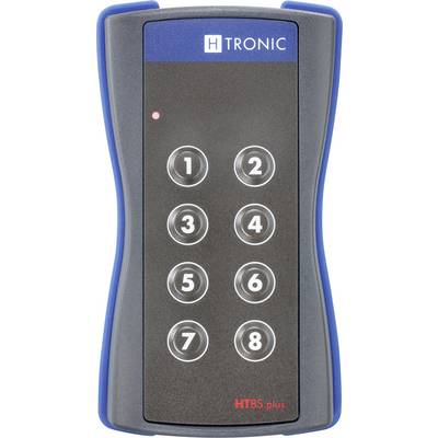 Un telecomando con otto pulsanti numerati e un display LED in alto. Marca 'H Tronic', modello 'HT8S plus'.