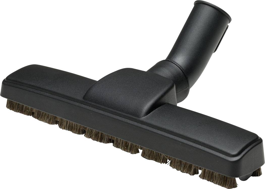 Spazzola aspirapolvere nera con setole, utilizzata su superfici dure per rimuovere efficacemente lo sporco.