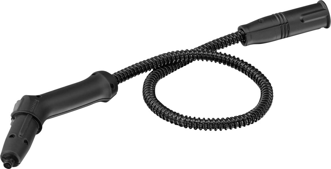 Tubo spiralato nero con due connettori alle estremità, idoneo per il collegamento di dispositivi o sistemi elettrici in veicoli.