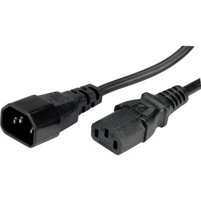 Un cavo di rete nero con un connettore IEC-C13 su un lato e un connettore IEC-C14 sull'altro lato.