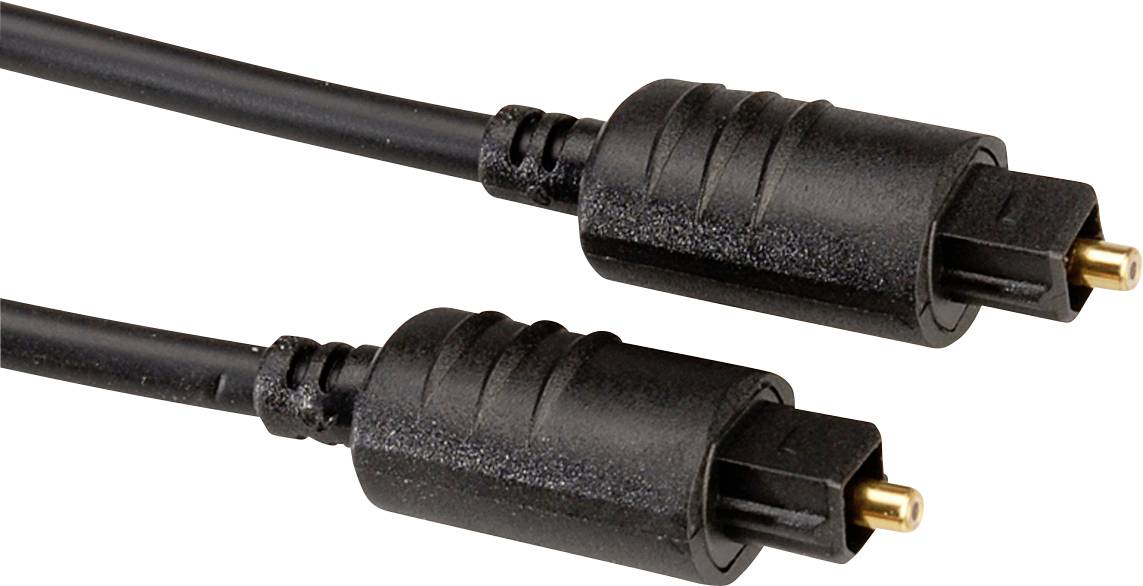 Cavo audio ottico con connettori Toslink su entrambe le estremità, utilizzato per trasmettere segnali audio digitali tramite onde luminose.
