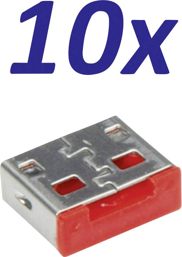 '10x' e un singolo connettore USB contrassegnato in rosso in alto. Indicazione di un'unità di imballaggio da dieci.