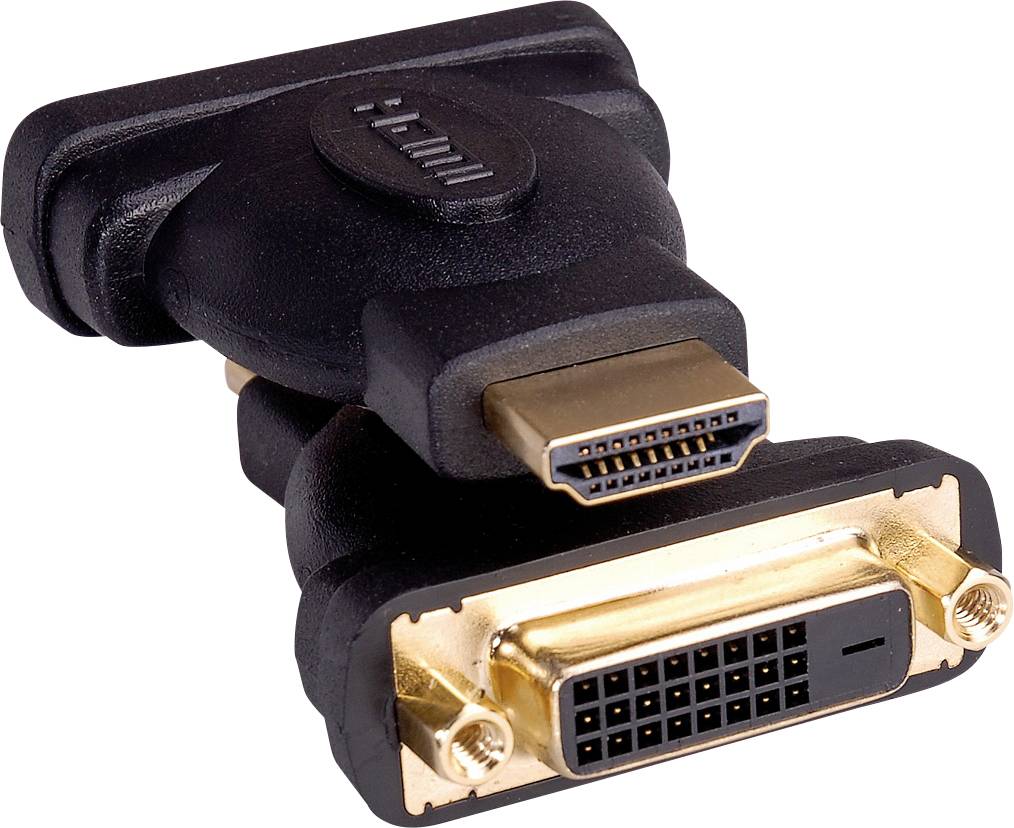 Un adattatore da HDMI a DVI con connettori dorati, utilizzato per collegare dispositivi HDMI e DVI.