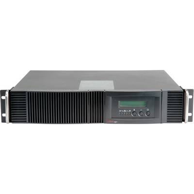Un chassis server rack nero con fessure di ventilazione e un display con tasti sulla parte anteriore.