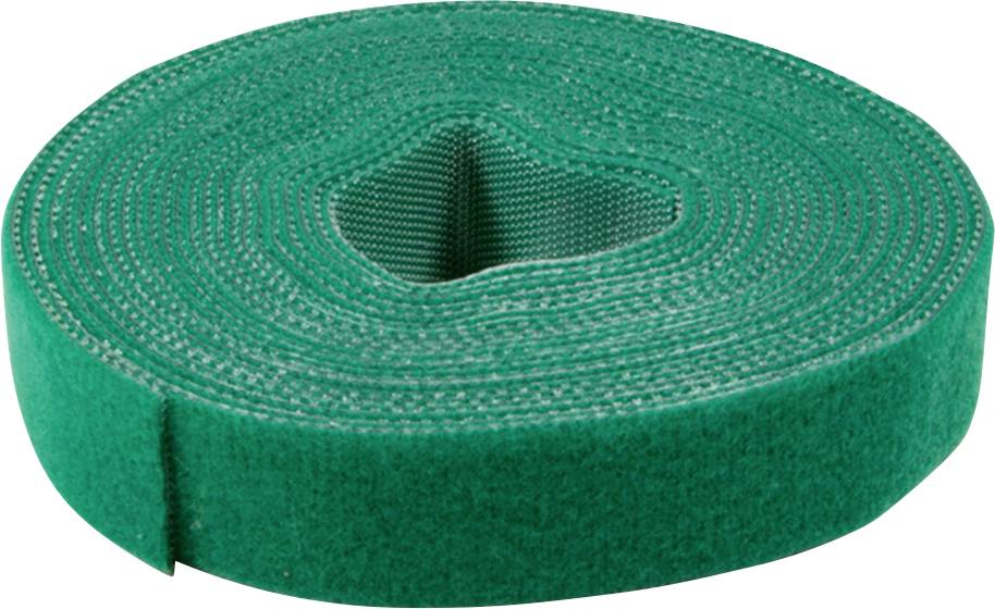 Un rotolo verde di nastro a strappo, avvolto e pronto all'uso. Ideale per la gestione dei cavi e fissaggi semplici.