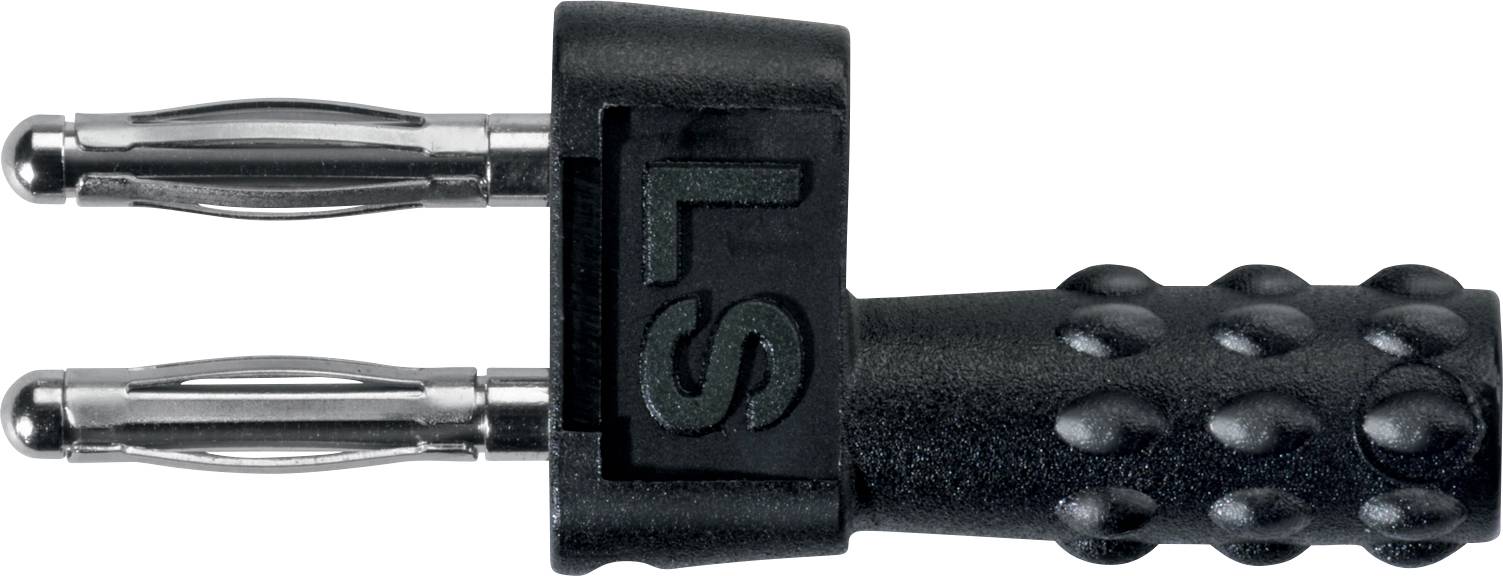 Spina elettrica nera di tipo C (Eurospina) con due piedini di contatto argentati per dispositivi elettrici.