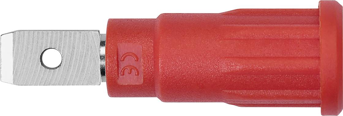 Dispositivo di sicurezza rosso con lama e impugnatura in metallo, contrassegnato CE, utilizzato per la messa in sicurezza di apparecchiature elettriche.