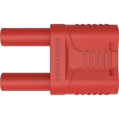 Un tappo di sicurezza rosso con due spinotti paralleli, contrassegnato con 'SCHÜTZINGER', serve per un collegamento elettrico sicuro.