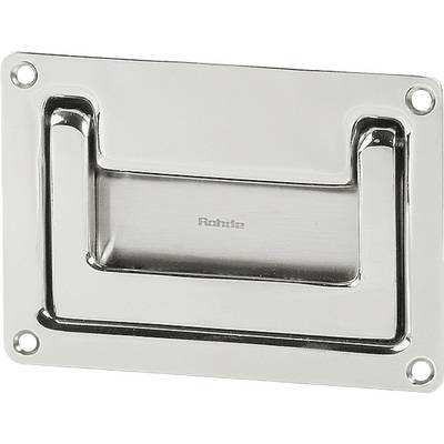 Maniglia in metallo, color argento, rettangolare, con incavo per l'impugnatura e quattro fori di fissaggio, ideale per cassetti o porte.