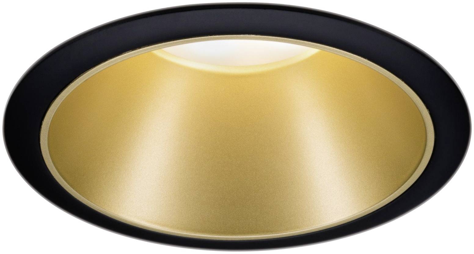 Plafoniera nera con interno dorato, ideale per l'illuminazione di accento in ambienti residenziali o commerciali moderni.