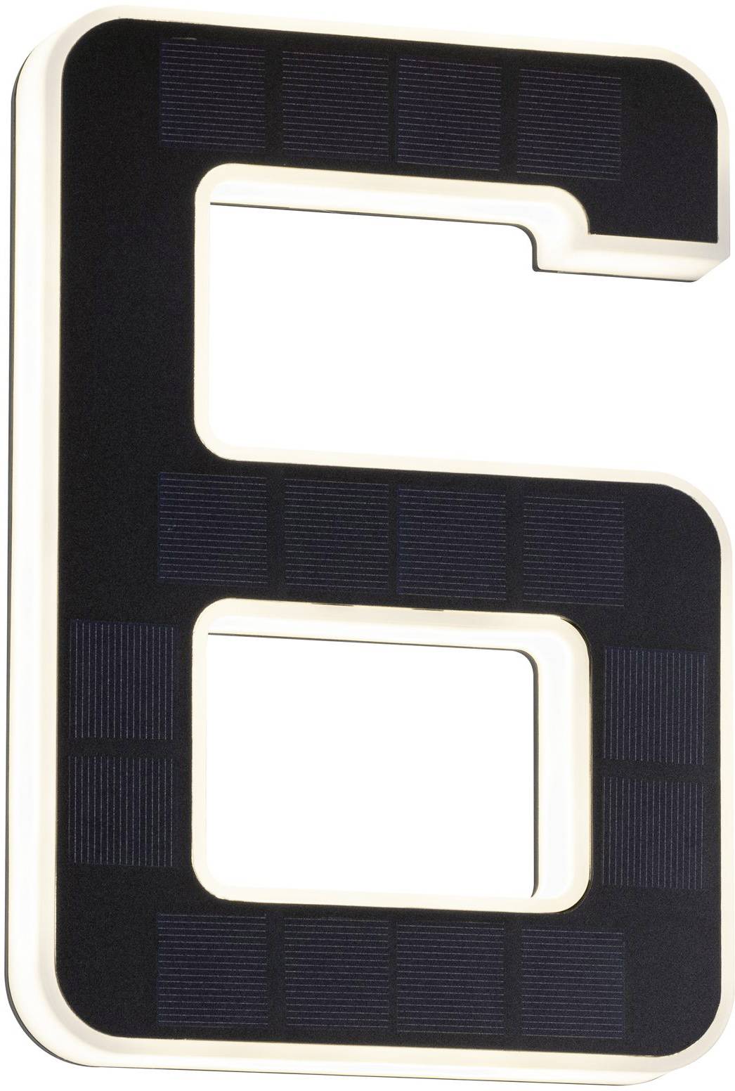 Un grande numero stilizzato nero '6' su sfondo bianco, conferisce un aspetto moderno e minimalista.