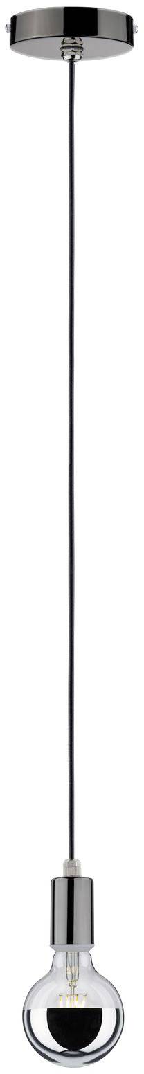Una singola lampada a sospensione con cavo nero e lampadina trasparente, adatta per interni minimal o in stile industriale.