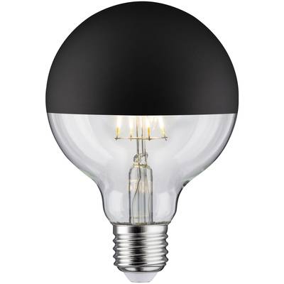 Una lampadina con parte superiore nera e filamento visibile all'interno.