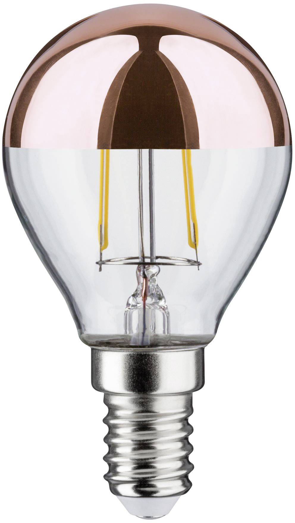Una lampadina con attacco a vite Edison e parte superiore color rame, utilizzata per l'illuminazione decorativa.