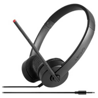 Cuffie Lenovo nere con microfono integrato e cavo. Ideali per chiamate telefoniche o applicazioni per computer.