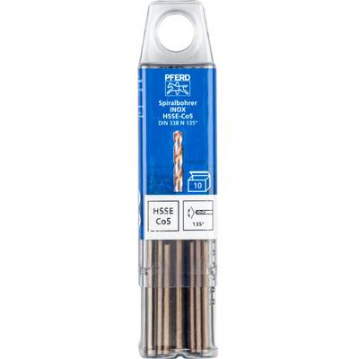 Confezione da dieci punte elicoidali per Inox. Sulla confezione blu è riportato il marchio 'Pferd'. DIN 338 N 135°, HSS C0.5.