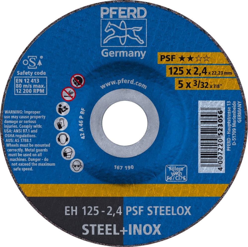 PFERD TOOLS PSF STEELOX 61720326 Disco da taglio con centro depresso 125 mm 25 pz. Acciaio inox, Acciaio