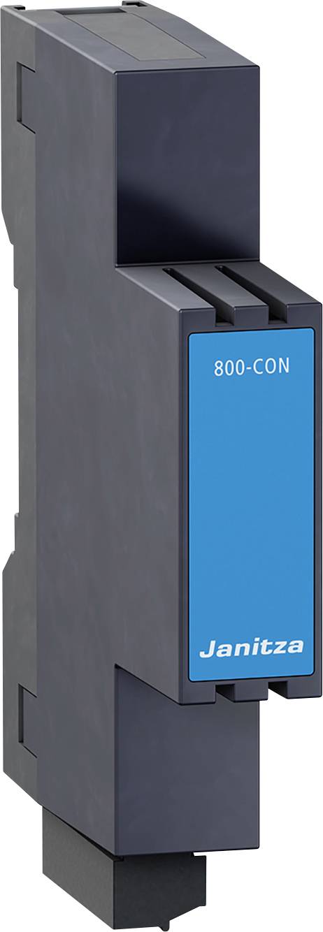 Un componente elettronico grigio con scritta blu '800-CON' e nome del produttore 'Janitza', probabilmente un modulo per applicazioni tecniche.