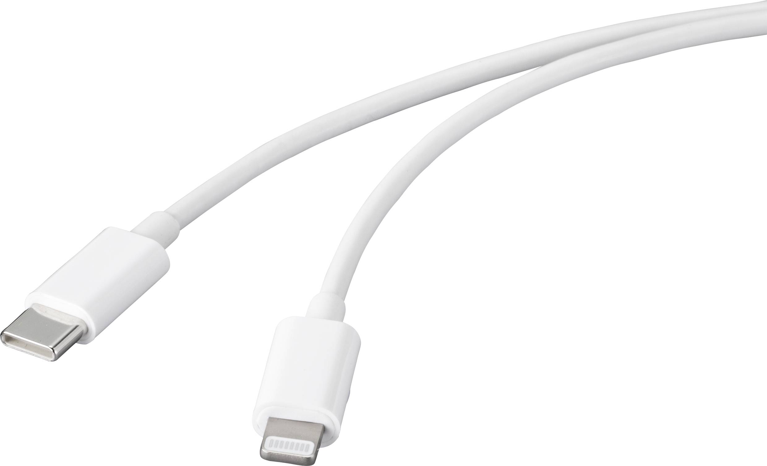 Un cavo bianco con un connettore USB-C su un lato e un connettore Lightning sull'altro lato.