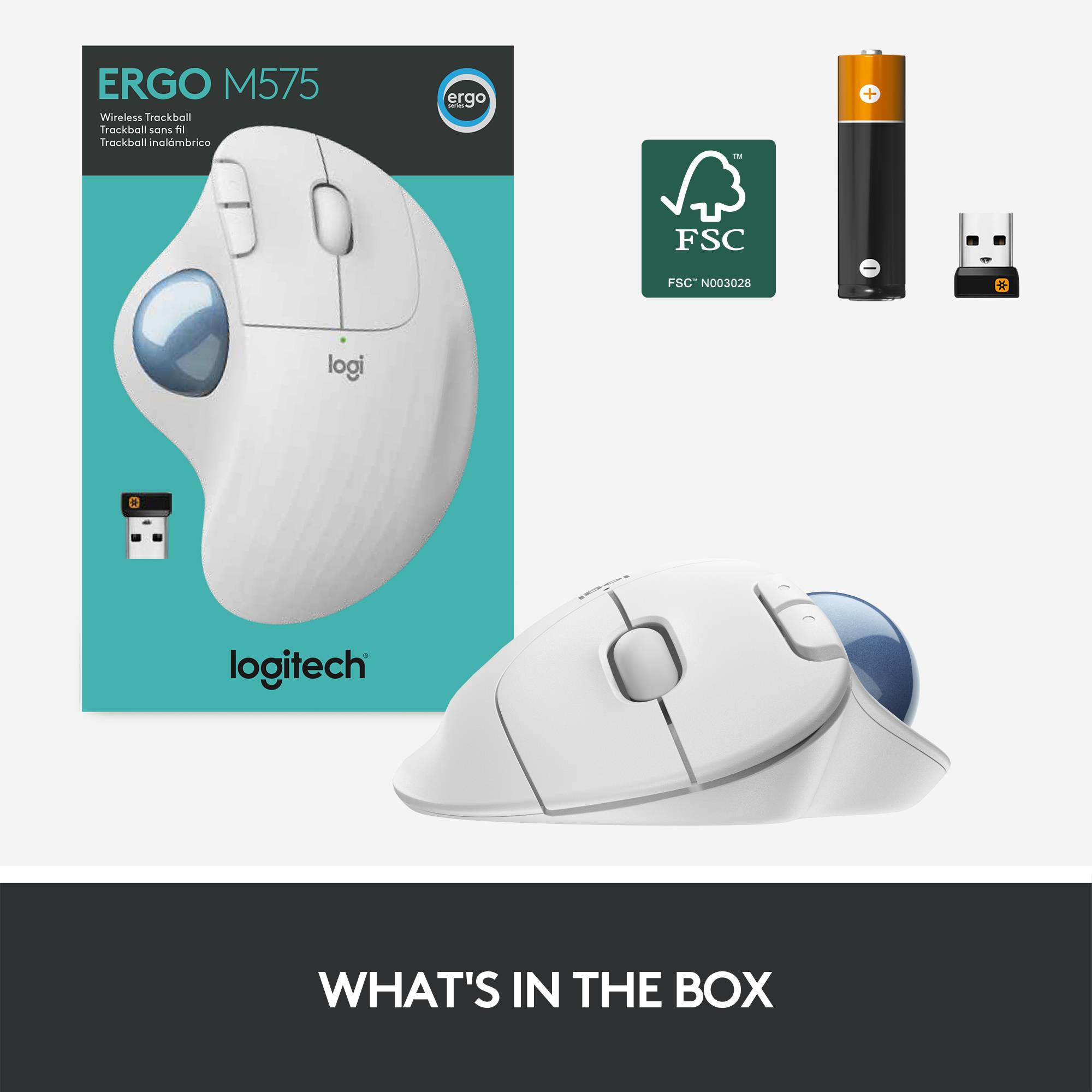 Logitech ERGO M575 Trackball Senza fili (radio) Ottico Bianco 5 Tasti 2000 dpi Ergonomico-10