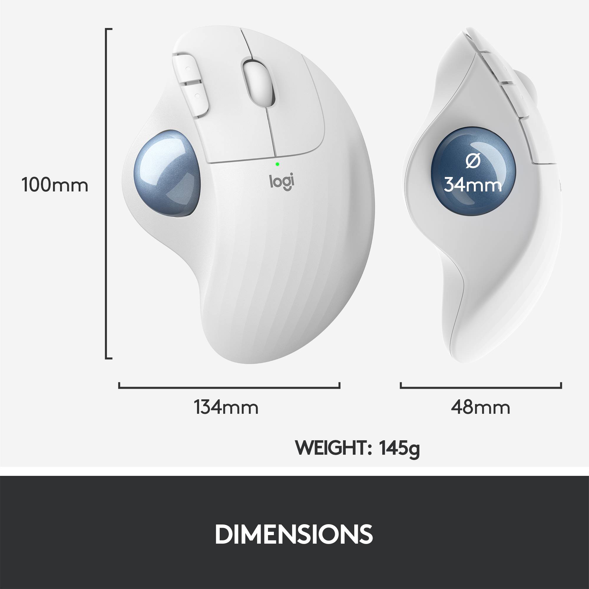 Logitech ERGO M575 Trackball Senza fili (radio) Ottico Bianco 5 Tasti 2000 dpi Ergonomico-12