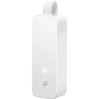 Un adattatore Wi-Fi bianco, rettangolare, con un piccolo LED luminoso e il logo di un produttore composto da due lettere.